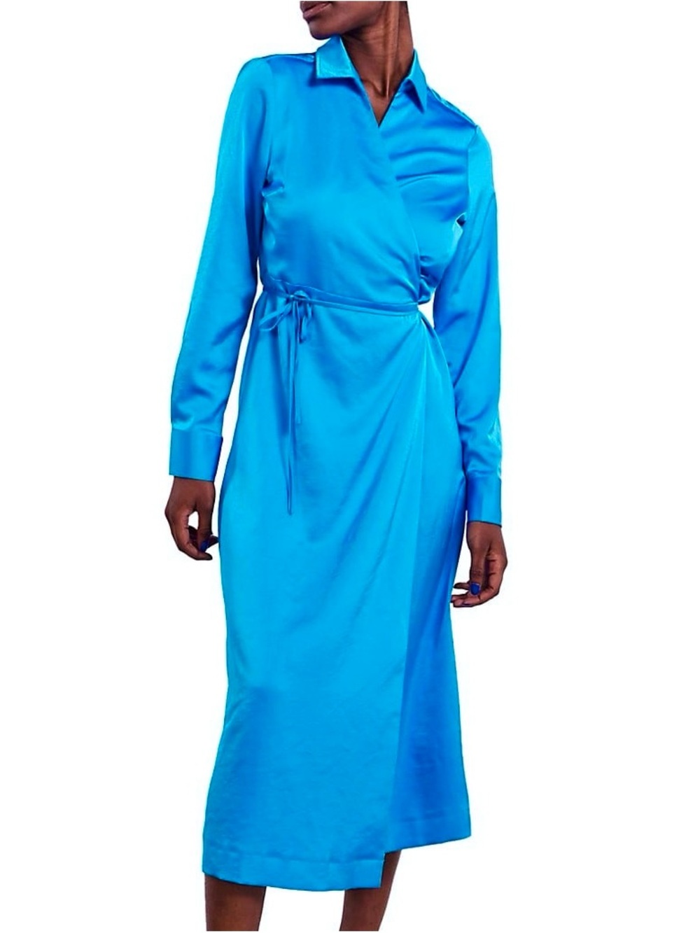 Satin maxi wrap dress in Dresden Blue
